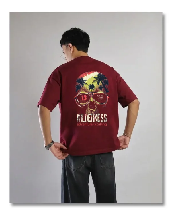 PUGAROO Adventure is Calling Men's Oversized T-Shirt - Maroon, S